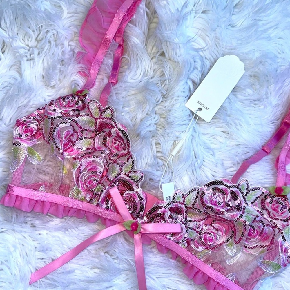 For Love & Lemons • Doreen Sequin Frilly Rose Bralette - Picture 3 of 15
